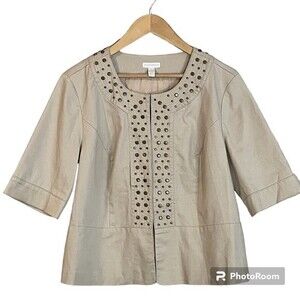 Charter Club khaki denim, stud embellished jacket. Women’s size large.